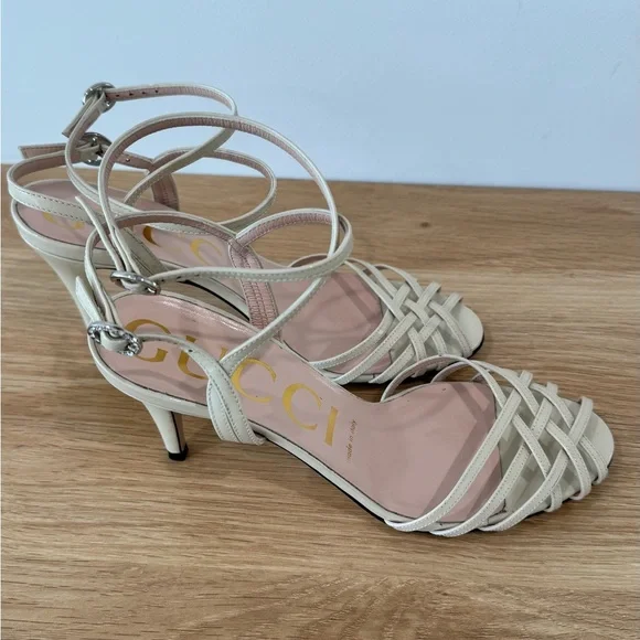 Authentic Gucci Leather Sandals Ivory Size 38 8 Women - Picture 4 of 12